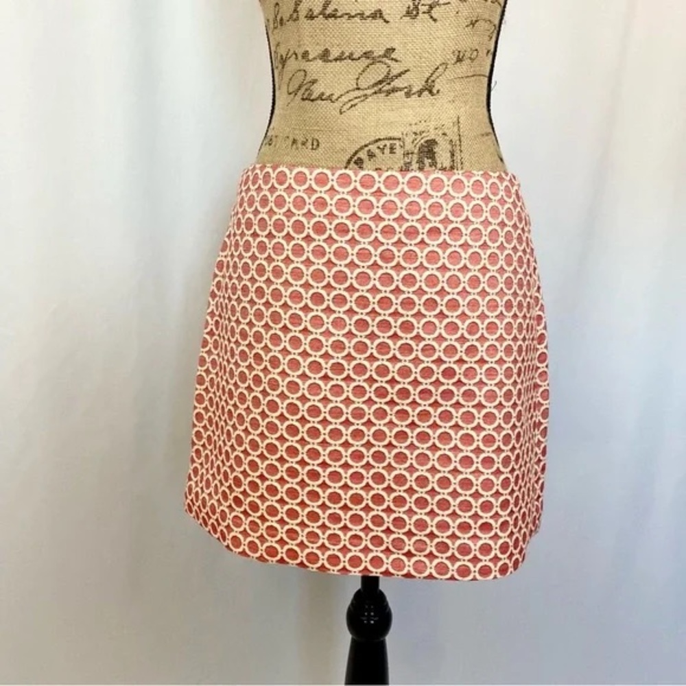 Trina Turk 6 retro mod mini Chic orange white geometric Circle Pattern Skirt 6